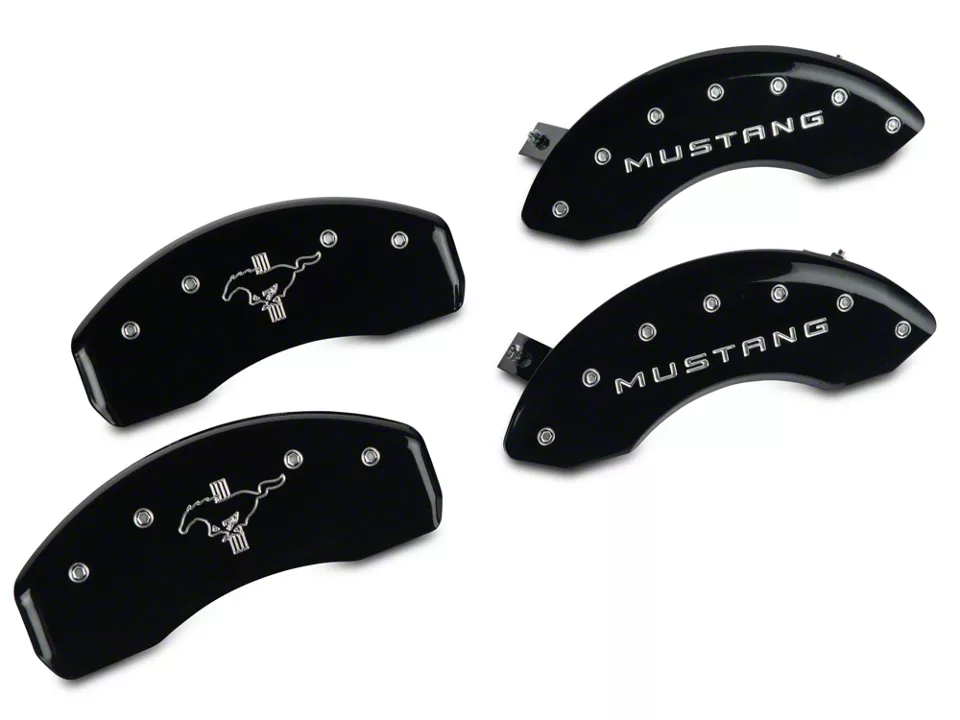 MGP Brake Caliper Covers with Tri-Bar Pony Logo; Black; Front and Rear