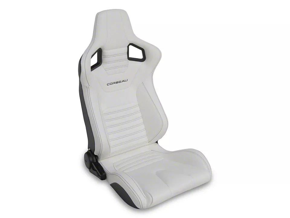 Corbeau Sportline RRS Reclining Seats; White Vinyl/Black Stitch; Pair
