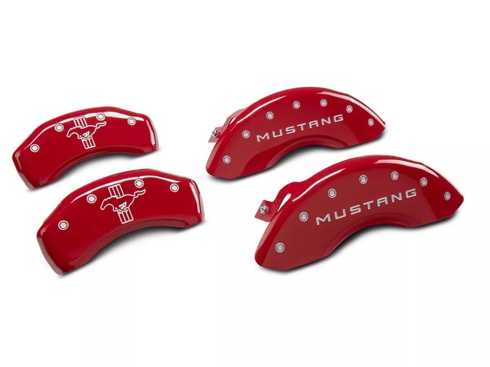 MGP Brake Caliper Covers with Tri-Bar Pony Logo; Red; Front and Rear
