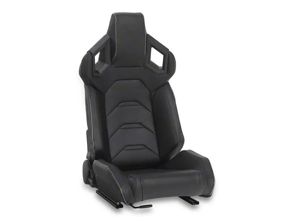Perforated Vinyl Racing Bucket Seats with Seat Sliders; Black Carbon Fiber Style