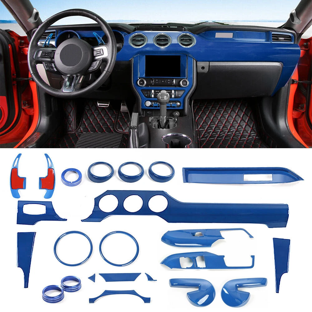 Blue Full Set Interior Decoration Trim Kit For 2015+ Ford Mustang Accessories