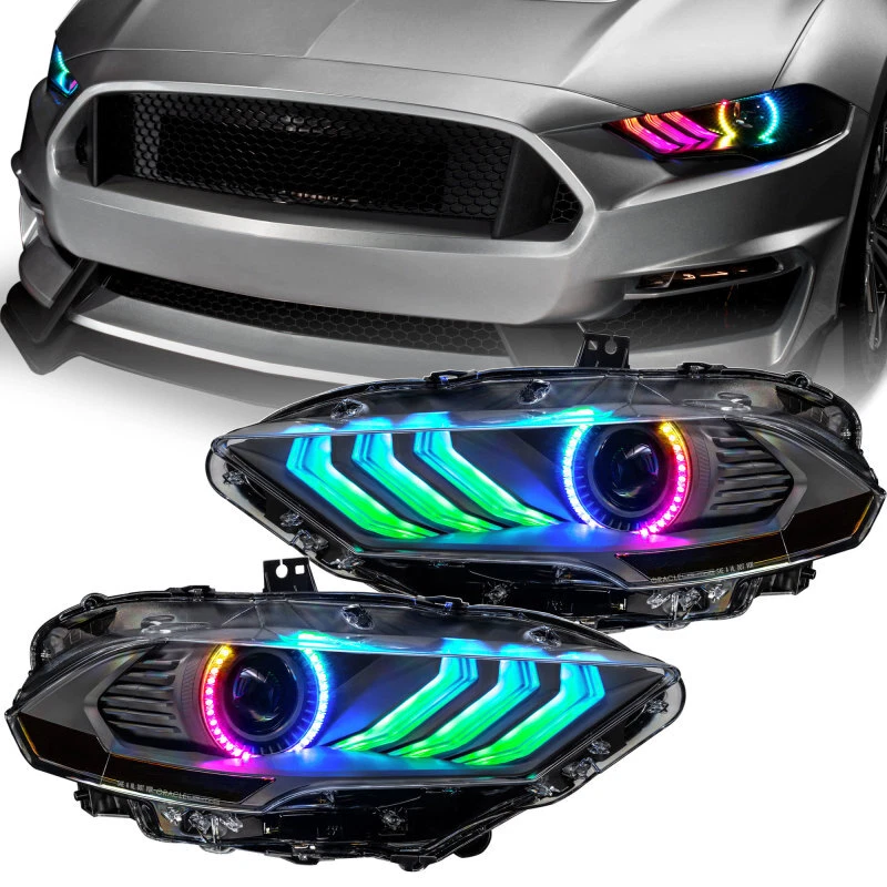Oracle Lighting 18-23 Ford Mustang Dynamic ColorSHIFT LED Headlights – Black Ser